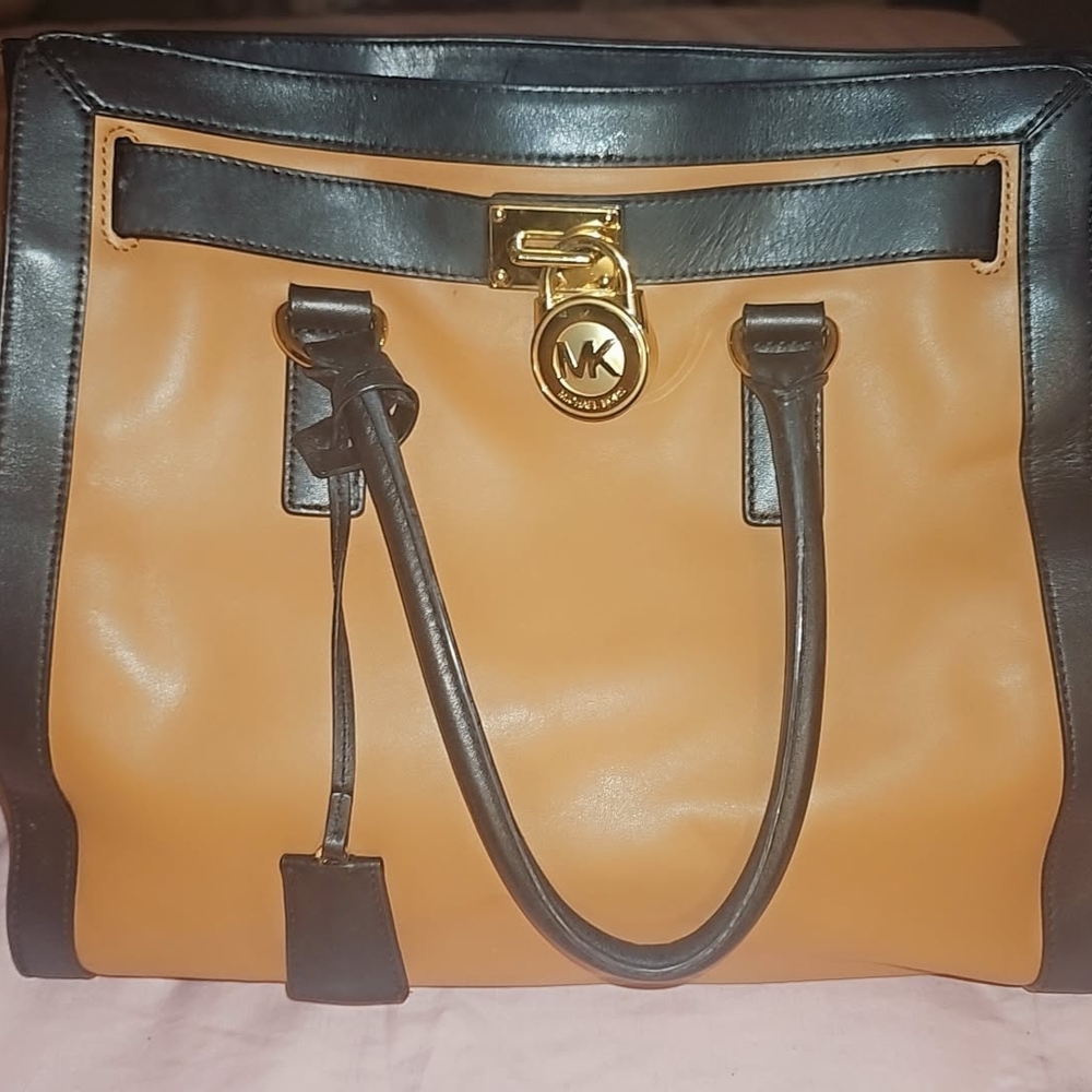 Michael Kors Tan and Black Leather Tote Bag